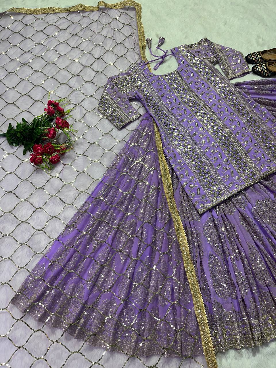 The Sovereign Lavender Shimmer Heritage Lehenga